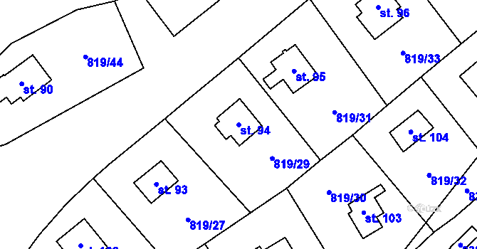 Parcela st. 94 v KÚ Prostřední Lhota, Katastrální mapa