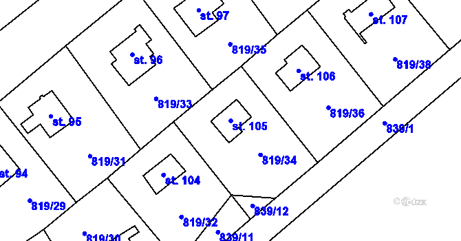 Parcela st. 105 v KÚ Prostřední Lhota, Katastrální mapa