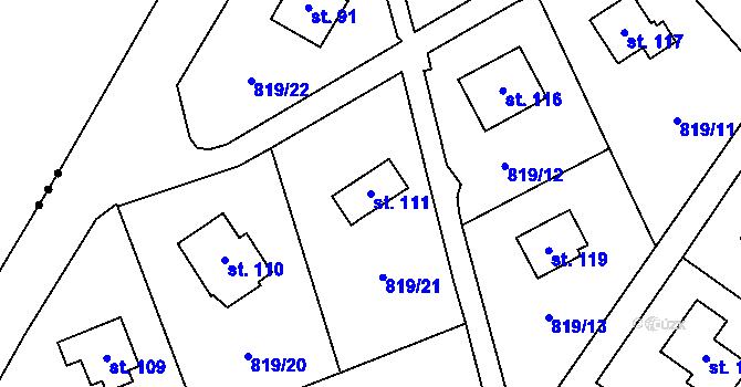 Parcela st. 111 v KÚ Prostřední Lhota, Katastrální mapa