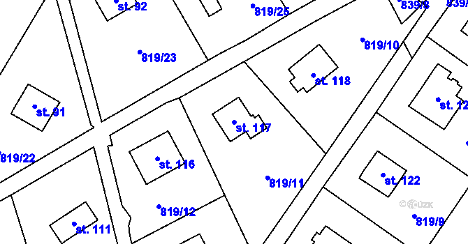 Parcela st. 117 v KÚ Prostřední Lhota, Katastrální mapa