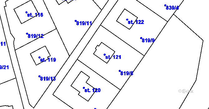 Parcela st. 121 v KÚ Prostřední Lhota, Katastrální mapa