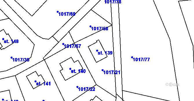Parcela st. 139 v KÚ Prostřední Lhota, Katastrální mapa