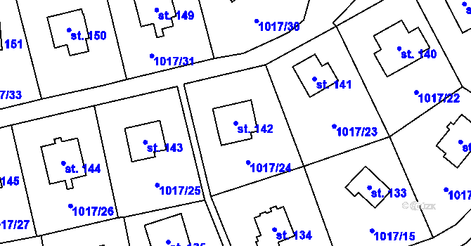 Parcela st. 142 v KÚ Prostřední Lhota, Katastrální mapa