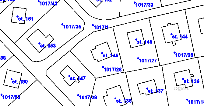 Parcela st. 146 v KÚ Prostřední Lhota, Katastrální mapa