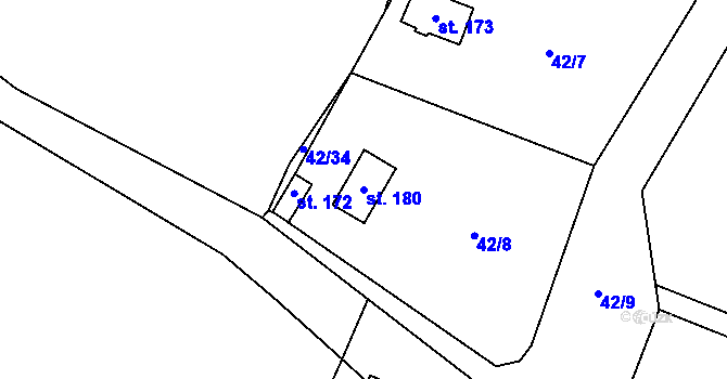 Parcela st. 180 v KÚ Prostřední Lhota, Katastrální mapa