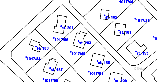 Parcela st. 203 v KÚ Prostřední Lhota, Katastrální mapa