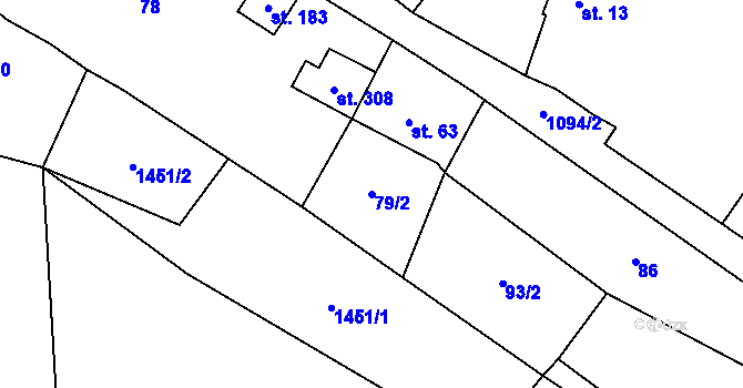 Parcela st. 79/2 v KÚ Prostřední Lhota, Katastrální mapa