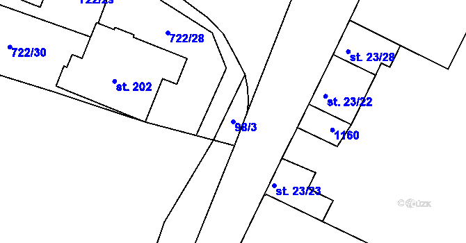 Parcela st. 98/3 v KÚ Prostřední Lhota, Katastrální mapa