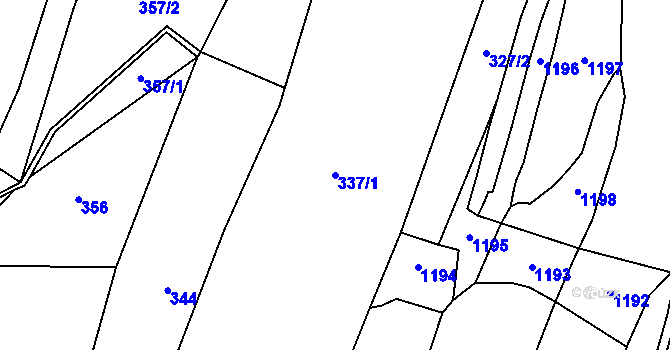 Parcela st. 337/1 v KÚ Prostřední Lhota, Katastrální mapa
