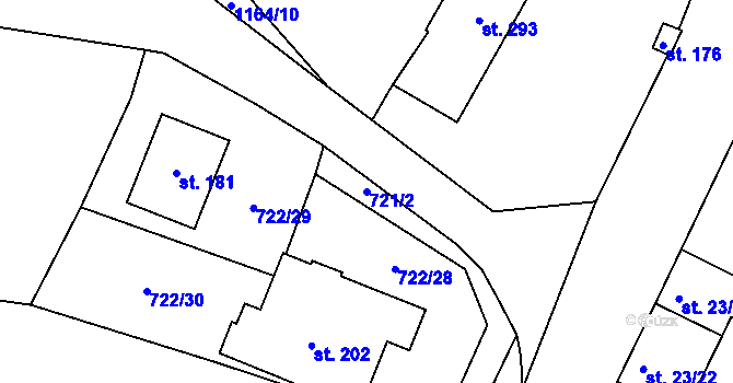 Parcela st. 721/2 v KÚ Prostřední Lhota, Katastrální mapa