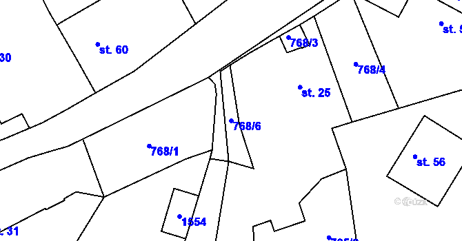 Parcela st. 768/6 v KÚ Prostřední Lhota, Katastrální mapa