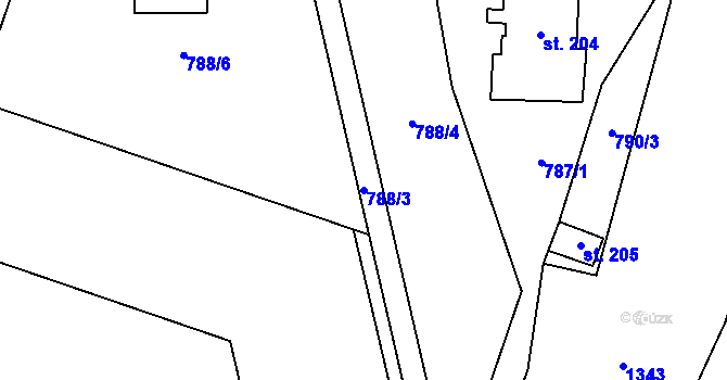 Parcela st. 788/3 v KÚ Prostřední Lhota, Katastrální mapa