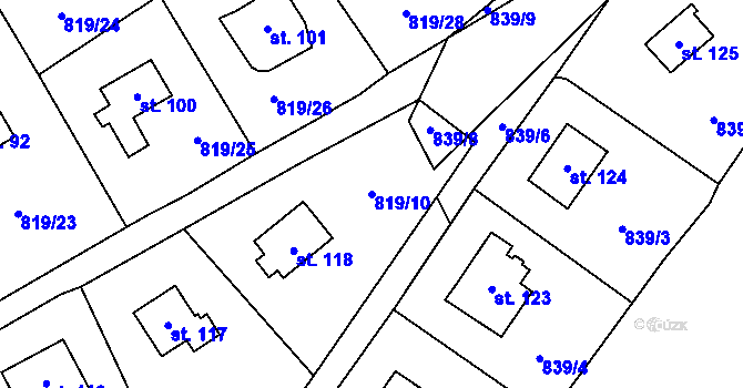 Parcela st. 819/10 v KÚ Prostřední Lhota, Katastrální mapa