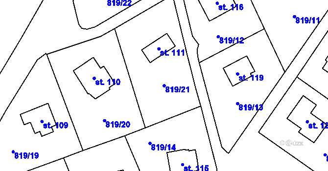 Parcela st. 819/21 v KÚ Prostřední Lhota, Katastrální mapa