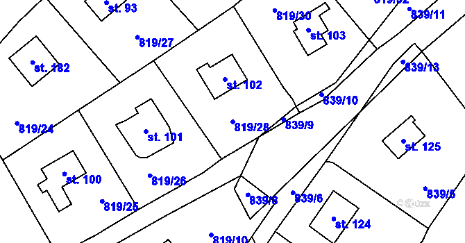 Parcela st. 819/28 v KÚ Prostřední Lhota, Katastrální mapa