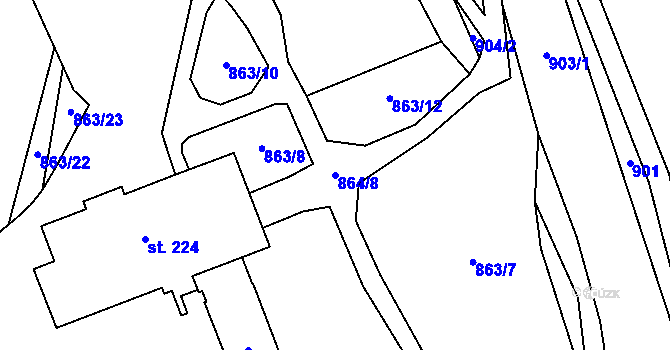 Parcela st. 864/8 v KÚ Prostřední Lhota, Katastrální mapa