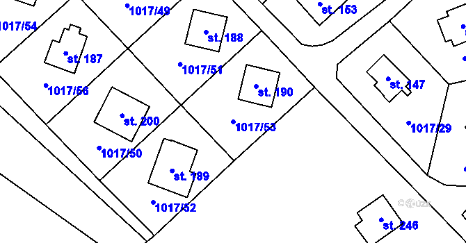 Parcela st. 1017/53 v KÚ Prostřední Lhota, Katastrální mapa