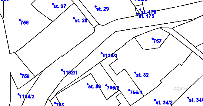 Parcela st. 1114/1 v KÚ Prostřední Lhota, Katastrální mapa