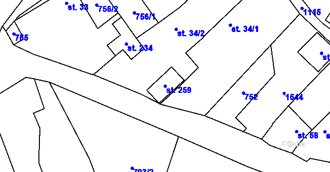 Parcela st. 259 v KÚ Prostřední Lhota, Katastrální mapa