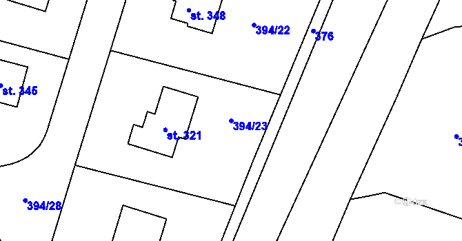 Parcela st. 394/23 v KÚ Prostřední Lhota, Katastrální mapa