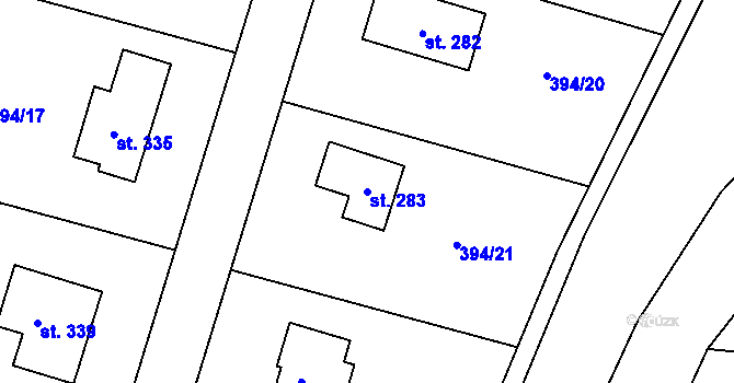 Parcela st. 283 v KÚ Prostřední Lhota, Katastrální mapa