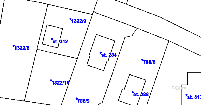 Parcela st. 284 v KÚ Prostřední Lhota, Katastrální mapa