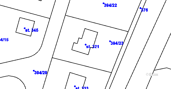 Parcela st. 321 v KÚ Prostřední Lhota, Katastrální mapa