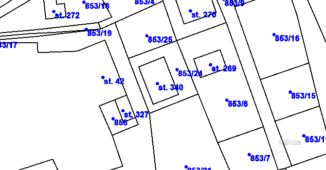 Parcela st. 853/24 v KÚ Prostřední Lhota, Katastrální mapa