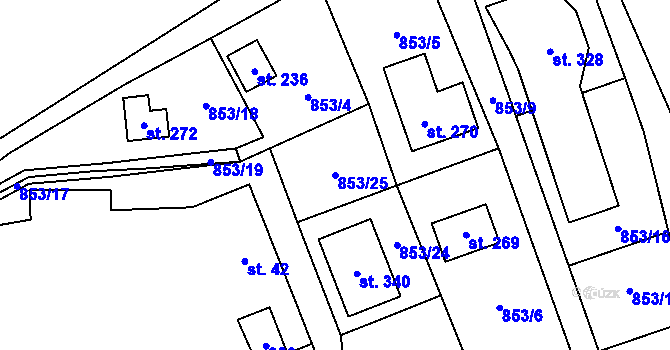 Parcela st. 853/25 v KÚ Prostřední Lhota, Katastrální mapa