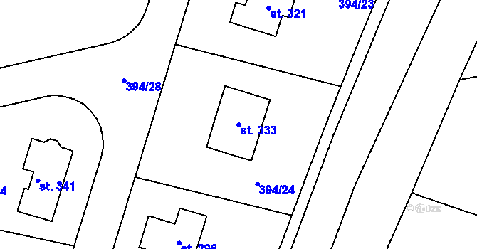 Parcela st. 333 v KÚ Prostřední Lhota, Katastrální mapa