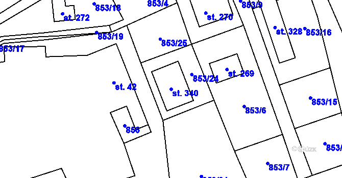 Parcela st. 340 v KÚ Prostřední Lhota, Katastrální mapa