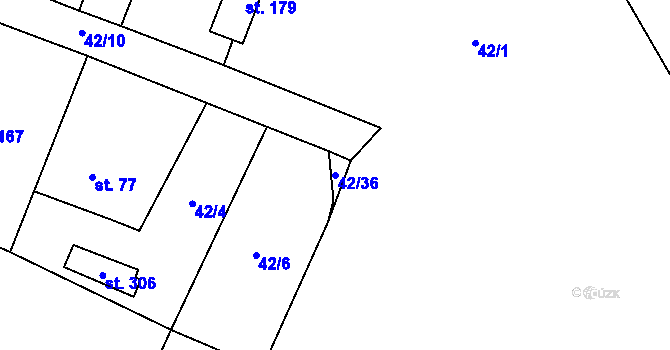 Parcela st. 42/36 v KÚ Prostřední Lhota, Katastrální mapa