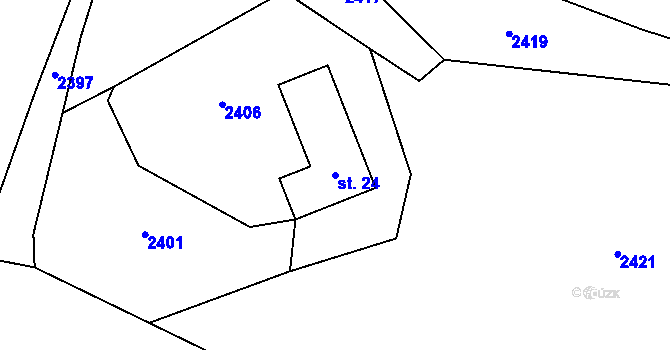 Parcela st. 24 v KÚ Prostřední Lipka, Katastrální mapa