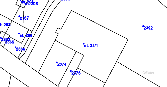 Parcela st. 34/1 v KÚ Prostřední Lipka, Katastrální mapa