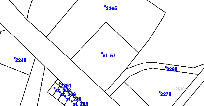Parcela st. 57 v KÚ Prostřední Lipka, Katastrální mapa