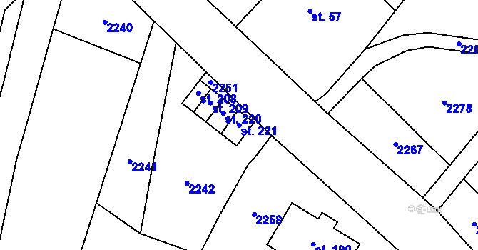 Parcela st. 221 v KÚ Prostřední Lipka, Katastrální mapa