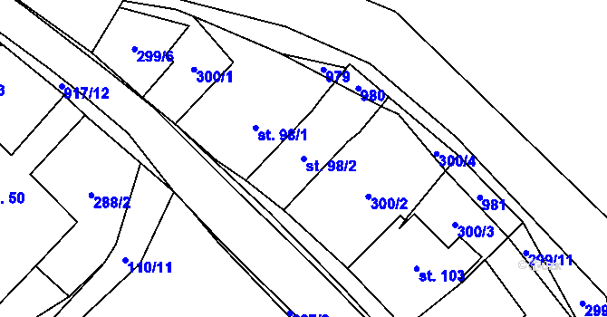 Parcela st. 98/2 v KÚ Prostřední Poříčí, Katastrální mapa