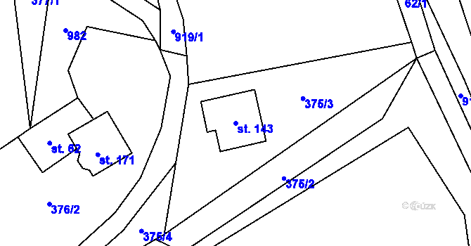 Parcela st. 143 v KÚ Prostřední Poříčí, Katastrální mapa