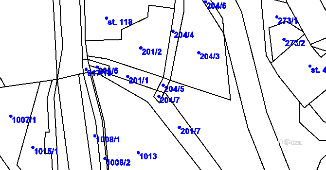 Parcela st. 204/5 v KÚ Prostřední Poříčí, Katastrální mapa