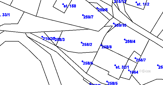 Parcela st. 258/2 v KÚ Prostřední Poříčí, Katastrální mapa