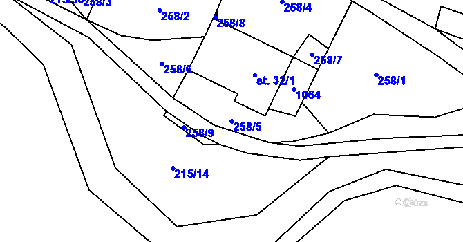 Parcela st. 258/5 v KÚ Prostřední Poříčí, Katastrální mapa