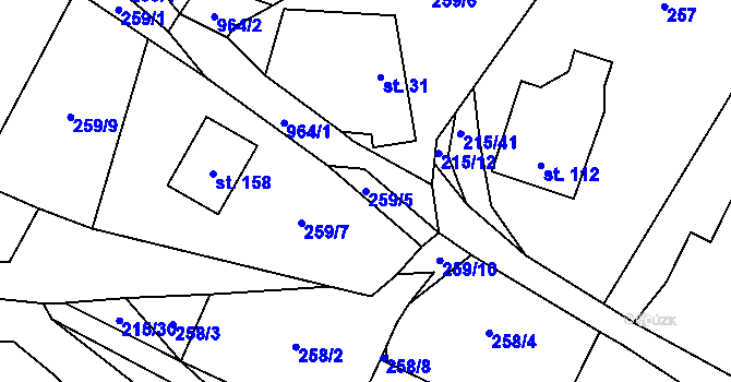 Parcela st. 259/5 v KÚ Prostřední Poříčí, Katastrální mapa