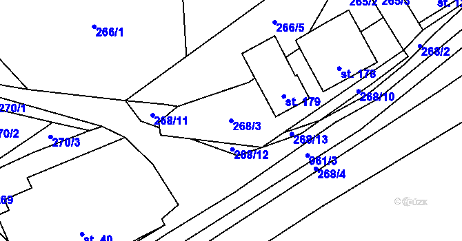 Parcela st. 268/3 v KÚ Prostřední Poříčí, Katastrální mapa