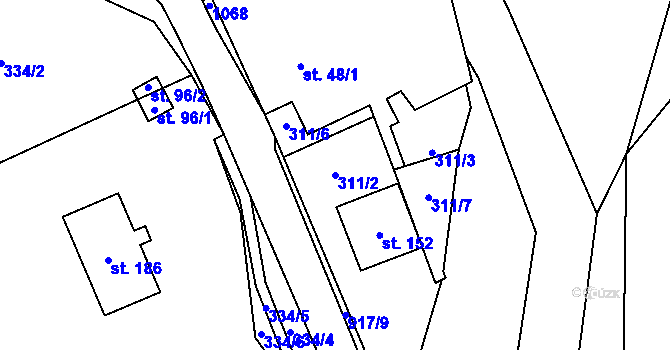 Parcela st. 311/2 v KÚ Prostřední Poříčí, Katastrální mapa
