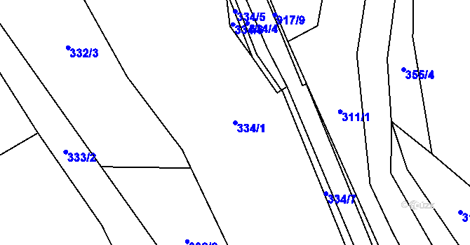 Parcela st. 334/1 v KÚ Prostřední Poříčí, Katastrální mapa
