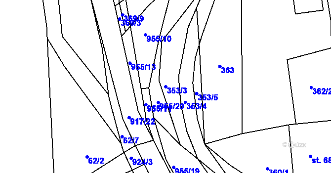 Parcela st. 353/3 v KÚ Prostřední Poříčí, Katastrální mapa
