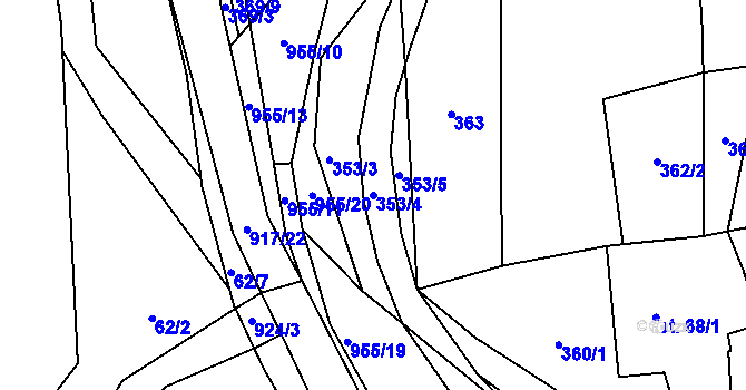 Parcela st. 353/4 v KÚ Prostřední Poříčí, Katastrální mapa