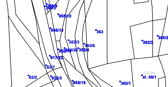 Parcela st. 353/5 v KÚ Prostřední Poříčí, Katastrální mapa