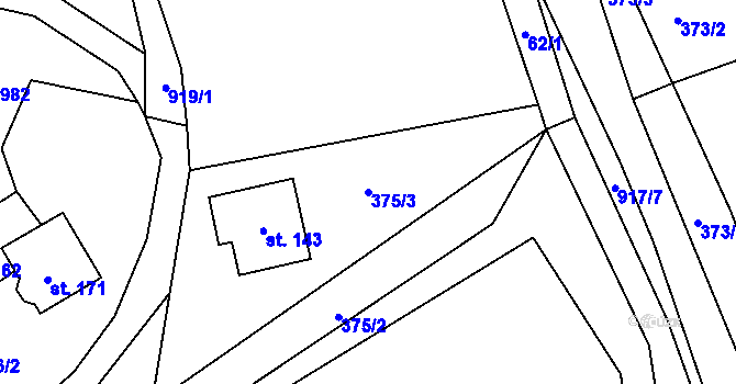 Parcela st. 375/3 v KÚ Prostřední Poříčí, Katastrální mapa