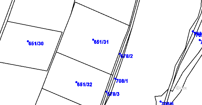 Parcela st. 651/6 v KÚ Prostřední Poříčí, Katastrální mapa